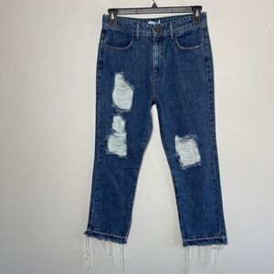 SHOW ME YOUR MUMU Womens Brooklyn Distressed Jeans NEW Sz 29 Straight Frayed-Hem